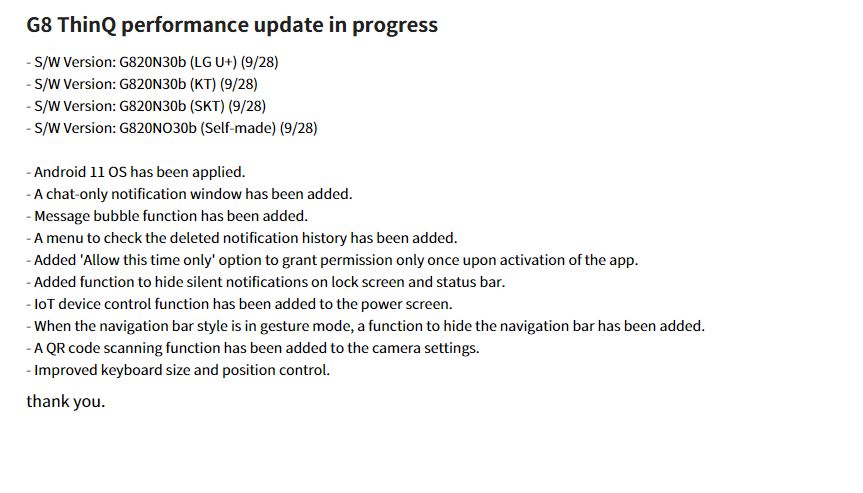 LG G8 ThinQ 5G Android 11 Update