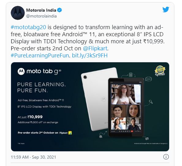 Moto Tab G20 specs