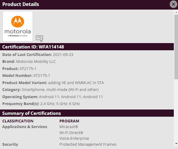 Motorola XT2175-1 specs
