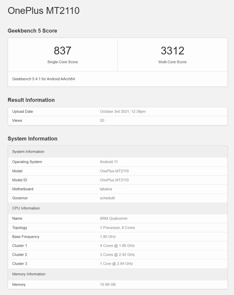 Oneplus MT2110 Android 11