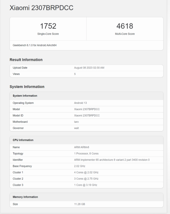 Xiaomi 2307BRPDCC specs